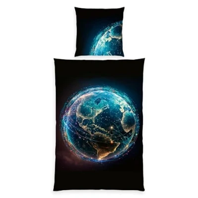 Afbeelding van Wereldball Beddengoed, kussensloop ca. 80 x cm, dekbedovertrek 135 200 met soepel lopende ritssluiting, 100% polyester, microvezel