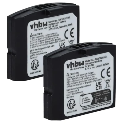 Afbeelding van vhbw 2x Batterij vervanging voor Sennheiser 500898, 523306, BA 300, BA300, HC BA300 draadloze headset hoofdtelefoon (140mAh, 3.7V, Li Polymeer)