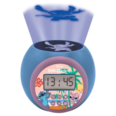 Afbeelding van Lexibook, Disney Stitch, Projector wekker met sluimerfunctie en alarmfunctie, Nachtlampje timer, LCD scherm, werkt op batterijen, Blauw, RL977D