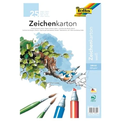 Afbeelding van folia 8700 Tekenkarton, 200 g/m², DIN A3, 25 vellen, wit, tekenpapier voor veelzijdige creatieve ideeën