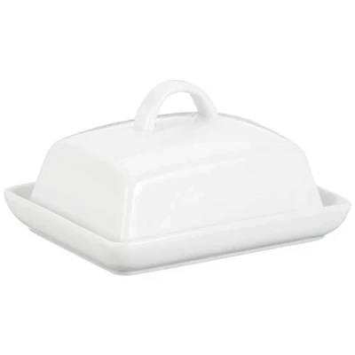 Afbeelding van axentia Botervloot porselein, klassieke boterbel voor 250 g boter, boterbox huishouden en keuken, boterschaal met deksel handgreep, wit