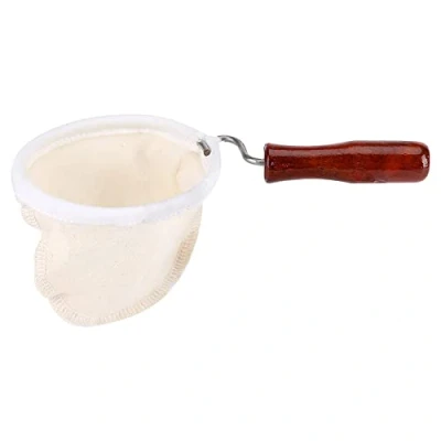 Afbeelding van Koffiedoek, filter, herbruikbare wasbare flanellen doek, handgemaakte koffiefilter, zeef met houten handvat