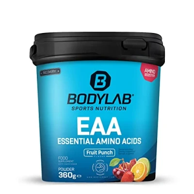 Afbeelding van Bodylab24 EAA Essential Amino Acids Fruit Punch 360g, 8 Essentiële Aminozuren Hoog Gedoseerd, Alle BCAA &amp; Inbegrepen, Plus Vitamine B6, Poeder, heerlijke fruitige smaak