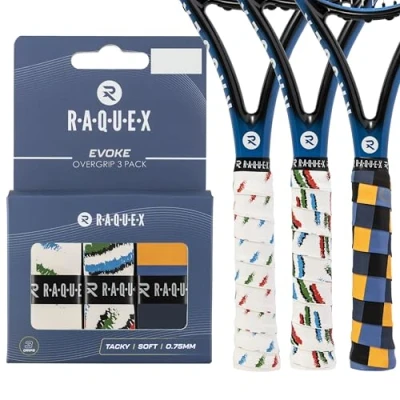 Afbeelding van Raquex Evoke Overgrip Tape (3 Stuks) Griptape voor tennisrackets, antisliptape, over grip padel, badminton en squash (Ongetemde Strepen)