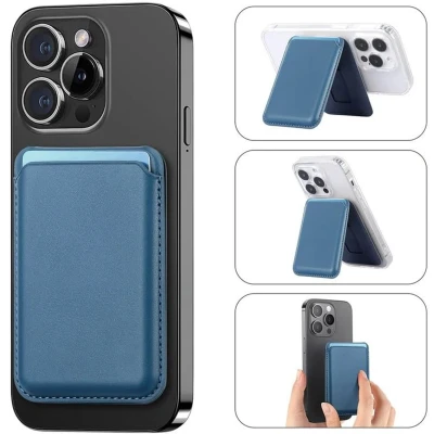 Afbeelding van Casemania Portemonnee Pasjeshouder Blauw Wallet Case Geschikt voor MagSafe Magnetische Kaarthouder met Standaard iPhone 12/13/14/15/16/Plus/Pro/Pro Max
