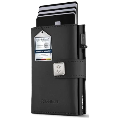 Afbeelding van SF SCOFIELD Trinity Slim Wallet met muntvak, premium creditcardhouder voor heren, 10 12 kaarten, RFID bescherming, portemonnee mannen, smart wallet, zwart mat zwart, S Münzfach, Modern