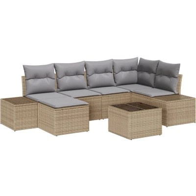 Afbeelding van vidaXL Tuinbank Set van 7 Beige en grijs Rattan, Polyester