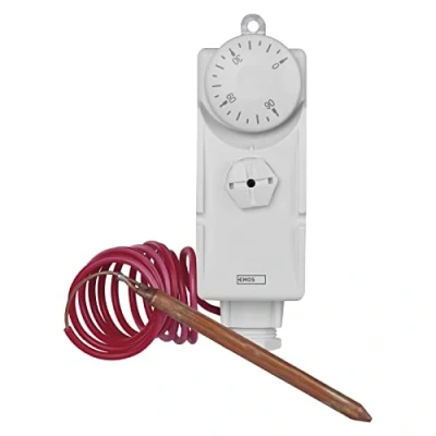 Afbeelding van EMOS Thermostaat met capillaire sensor, analoog, temperatuurregelaar voor verwarming, verwarmingssystemen, waterverwarming en koelsystemen, 38 x 54 105 mm, wit