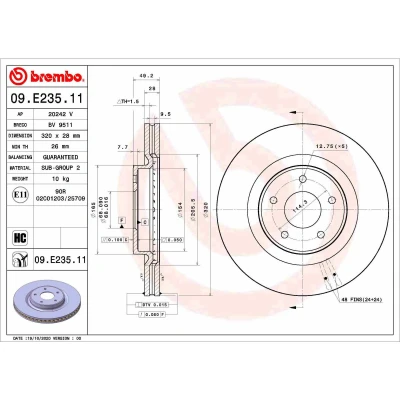 Afbeelding van BREMBO 09.E235.11 Remschijf 320 28 5 interne ventilatie Gecoat High carbon