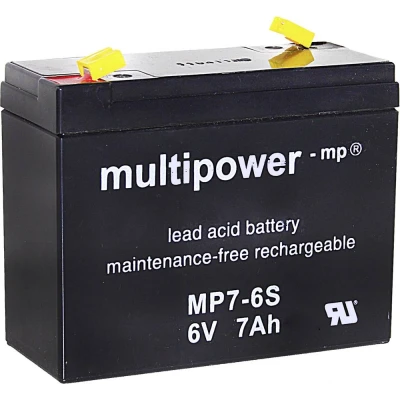 Afbeelding van multipower MP7 6S Loodaccu 6 V 7 Ah Loodvlies (AGM) (b x h d) 116 99 50 mm Kabelschoen 4.8 Onderhoudsvrij, Geringe zelfontlading