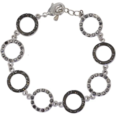 Afbeelding van Behave Zilverkleurige schakel armband met zwarte steentjes