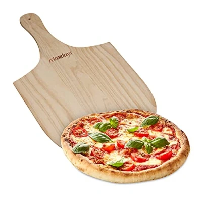 Afbeelding van Relaxdays Pizzaschep hout pizzaplank met handgreep pizzaspatel voor pizza of brood