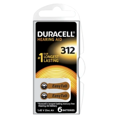 Afbeelding van Batterij Duracell Hearing DA312 diameter7,9mm 180mAh 6 stuks
