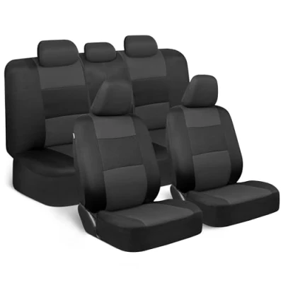 Afbeelding van BDK PolyPro Autostoelhoezen Volledige set in houtskool op zwart voor en achter Split Bench Autostoelhoes, eenvoudig te installeren, binnenhoezen auto vrachtwagen van SUV