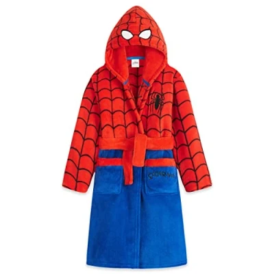 Afbeelding van Marvel Spiderman Badjas, Kinder Ochtendjas met Capuchon, Warme Ochtendjassen van Zachte Fleece, Leuke Badjassen Kap, Kind Dressing Gown, Cadeau Jongens (Rode, 7 8 Jaar)