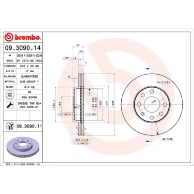 Afbeelding van Brembo Remschijf 09.3090.11