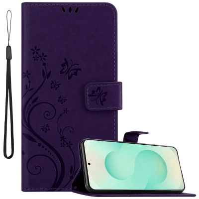 Afbeelding van Cadorabo Hoesje geschikt voor Samsung Galaxy S25 Plus in BLOEMEN DONKER PAARS Beschermhoes bloemmotief met magnetische sluiting, standfunctie en kaartsleuven Book Case Cover Etui
