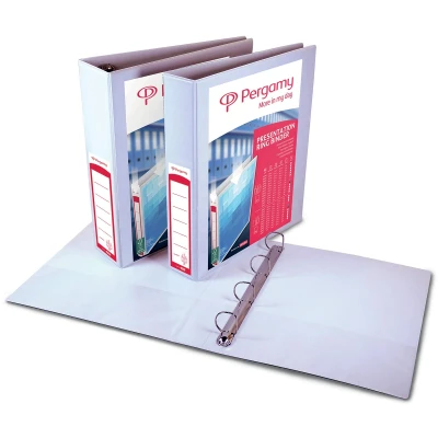 Afbeelding van Pergamy personaliseerbare ringmap, ft A4, 2 pochettes, insteektassen, 4 D ringen van 60 mm, wit ringmap