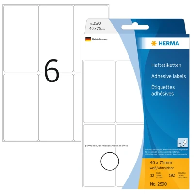 Afbeelding van Etiket HERMA 2590 40x75mm wit 192stuks