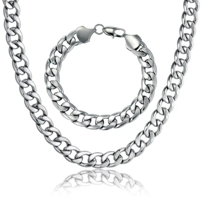 Afbeelding van Ketting + Armband Set Cuban Link Zilver kleurig 6mm Kettingen Armbanden Sieraden Heren Cadeau voor Man Mannen Cadeautjes