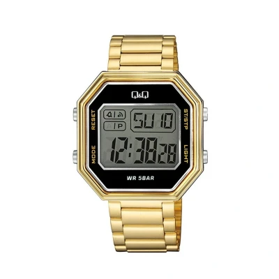 Afbeelding van Q&amp;Q M206J007Y Horloge Digitaal Unisex Stalen band Achthoek Metaal Datumaanduiding 100 jaar kalender Stopwatch Alarm Tweede tijdzone Backlight Goudkleurig Zwart Transparant