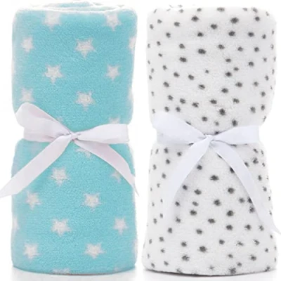 Afbeelding van LeerKing Unisex Babydeken 2 Pack Jongens Meisjes Knuffeldeken Kruipdeken Baby Beddengoed Kinderwagen Pluizig voor Pasgeborenen Zachte Deken 75cmx100cm Blauw+Wit