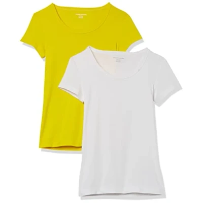 Afbeelding van Amazon Essentials Women&#039;s T shirt met kapmouwen, ronde hals en slanke pasvorm, Pack of 2, Citroengeel/Wit, S
