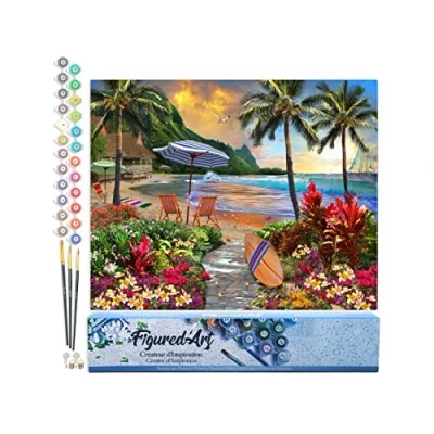 Afbeelding van Figured&#039;Art Schilderen op Nummer Volwassenen canvas Onder de kokospalmen Handwerk acrylverf Kit DIY Compleet 40x50cm zonder frame