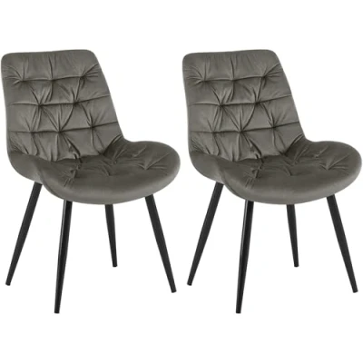 Afbeelding van CLP Rossford Set van 2 eetkamerstoelen klassiek met rugleuning velvet fluweel Fluweel/antraciet