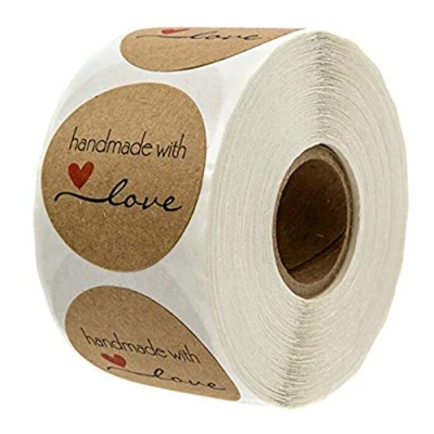 Afbeelding van VOANZO 1000 stks Kraft Handgemaakt met Liefde Ronde Bakken Sticker Zelfklevend Label Handgemaakte Zelfklevende Stickers Etiketten Roll Decor voor Zelfgemaakte Geschenken
