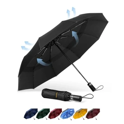 Afbeelding van Automatische regenparaplu, sterke winddichte regendichte paraplu met 10 ribben, stormbestendige grote zakparaplu voor windbescherming, opvouwbare compacte reisgolfparaplu, zwart