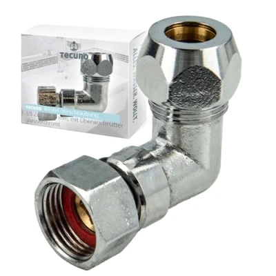 Afbeelding van tecuro Hoekschroefverbinding 3/8 inch/Ø 10 mm, met wartelmoer glanzend verchroomd