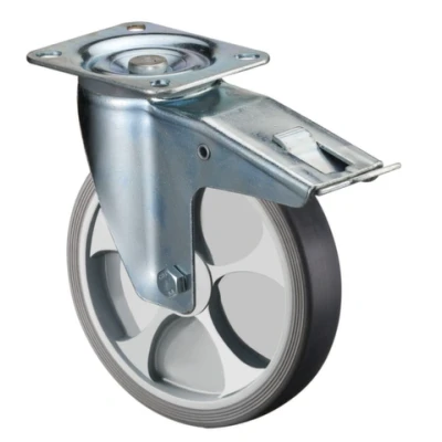 Afbeelding van Zwenkwiel met rem 80mm rubber totale hoogte 105mm