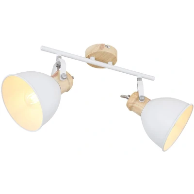 Afbeelding van Globo Plafondlamp Wiho van metaal wit/houtoptiek 2 lamps