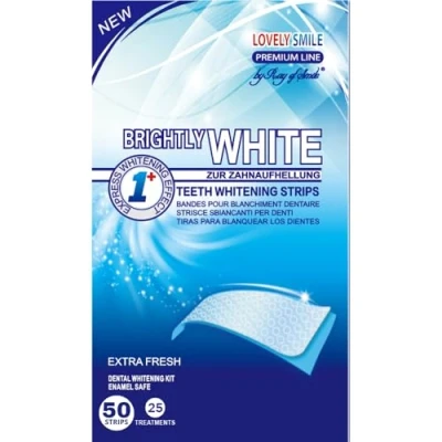 Afbeelding van LOVELY SMILE Premium Line 50 Tandenbleekstrips, WITTE STRIPS voor 25 Toepassingen Tandenbleking zonder Tandgevoeligheid, Peroxidevrij, Snelle Werking, Veilig Tandglazuur door RAY OF