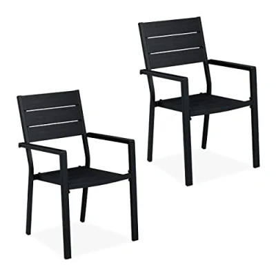 Afbeelding van Relaxdays tuinstoel zwart set van 2 buitenstoel metaal balkonstoel kunststof tuin