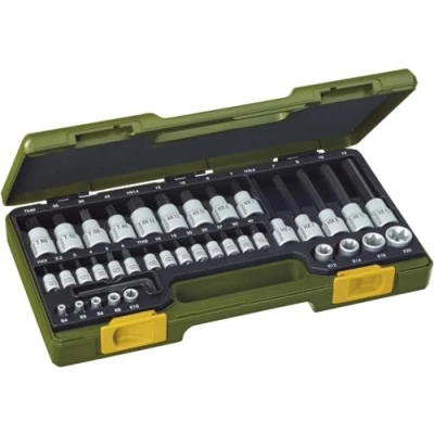 Afbeelding van PROXXON Speciale set voor TX en binnenzeskantschroeven, 1/4&quot; vierkante aandrijving 1/2&quot; aandrijving, 42 delige gereedschapsset met kunststof koffer, 23290