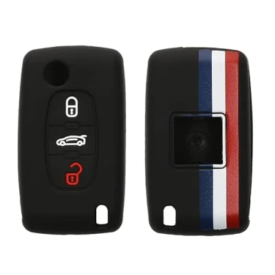 Afbeelding van kwmobile Autosleutel hoesje geschikt voor Peugeot Citroen 3 knops behuizing in blauw / rood wit Frankrijk Gestreept design