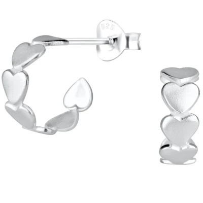 Afbeelding van JoyS Zilveren halve hoepel oorbellen oorringen stud hartjes 10mm/ 4mm