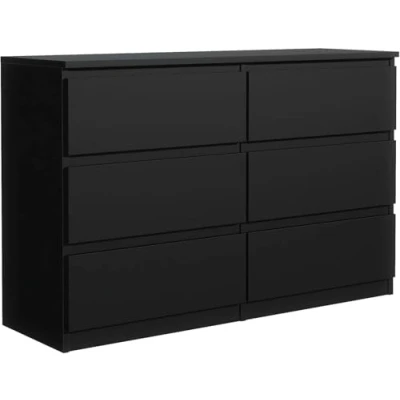Afbeelding van Ladekast Zwart Mat met 6 laden 140 cm, Commode Dressoir Woonkamer Slaapkamer H : 78,5 B 138,6 D 39 cm Modern Design Gelamineerd Bord