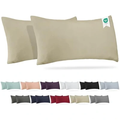 Afbeelding van Barbons Kussensloop 40 x 80 cm, set van 2 stuks, 165 g/m², Oeko Tex gecertificeerd, hoofdkussensloop, 100% jerseykatoen, zachte kussenslopen met ritssluiting, zand