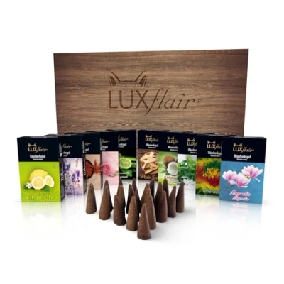Afbeelding van LUXflair Wierookkegelset zomer 10 verpakkingen met elk 20 stuks, per kegel ca. min. Duur gloeitijd, voor een ontspannen sfeer, traditioneel gemaakt in India
