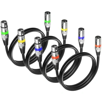 Afbeelding van (pakket van 4) 3 pins XLR mannelijk naar vrouwelijk microfoonkabel 1,2 m/4ft, Dmx signaalkabel verbindingskabel kabels voor podiumverlichting (metalen connector)