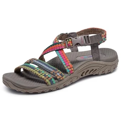 Afbeelding van Skechers Reggae Sew Me Boho geweven riempjessandaal, Taupe Multi, 38.5 EU