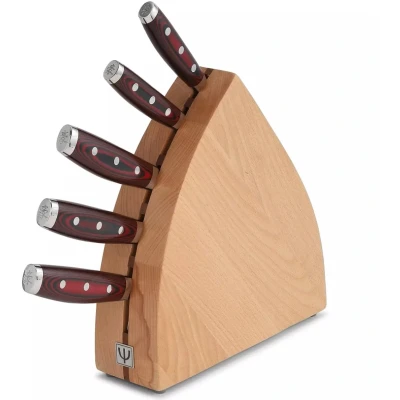 Afbeelding van Yaxell Super Gou Messenset 6 delig Beukenhouten Messenblok met 5 Messen 161 Lagen Damaststaal SG2 Staal 63 HRC Canvas Micarta Heft