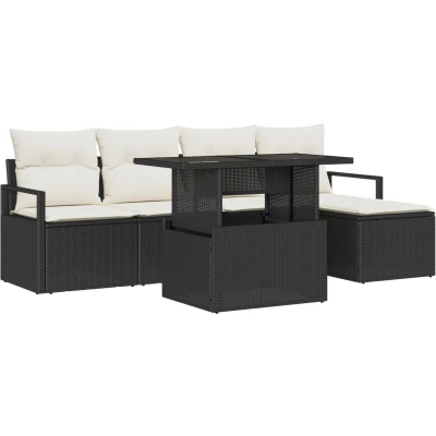 Afbeelding van vidaXL 6 delige tuinsofa set met kussens Zwart Poly Rattan