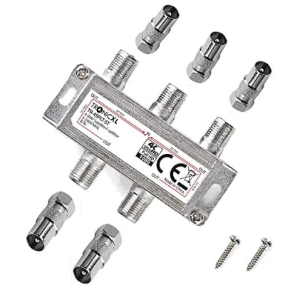 Afbeelding van TronicXL 4 voudige premium BK verdeler inclusief f connector, tv kabeladapter, antenneverdeler, kabeltelevisie, DVBC, geschikt voor Unitymedia, SAT Splitter Unicable voudig, Virgin Aerial satellieten, zachte DVB T2, C, S2