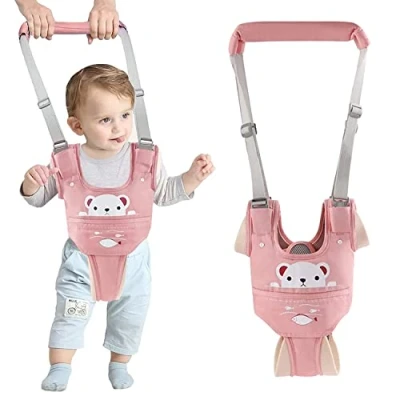 Afbeelding van IULONEE Verstelbare Baby Wandelen Harnas Handvat met Afneembaar Kruis Loophulp Staan lopen leren Helper Wandelaar Veiligheidslijn voor Babywandelaars van 9 24 Maanden (Roze Beer)