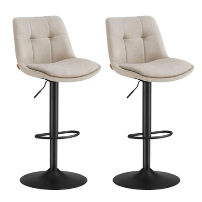 Afbeelding van VASAGLE Barkrukken set van 2, barstoelen in hoogte verstelbaar, draaibare keukenkrukken, met rugleuning en voetsteun, eetkamer, toonbank, staal, crèmewit LJB195W02