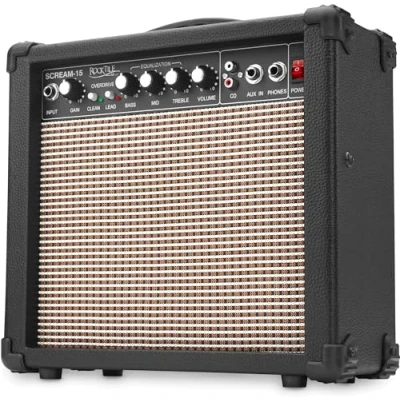 Afbeelding van Rocktile Scream 15 Gitaarversterker mini comboversterker watt versterker, 2 kanalen Draagbaar, AUX in voor MP3/CD, 3 bands equalizer, hoofdtelefoonaansluiting